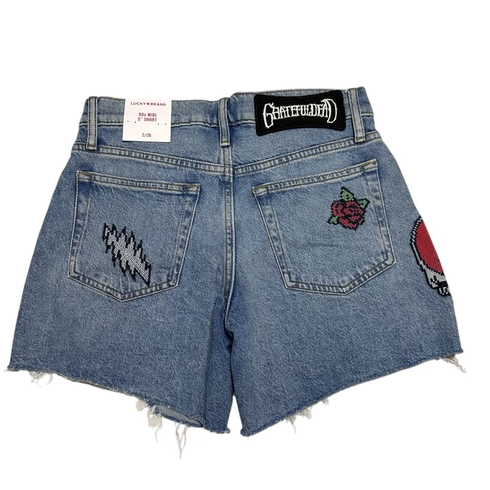 Grateful Dead x Lucky Brand NEW Women’s 90s Midi Jean Shorts Embroidered Rock - Picture 2 of 12